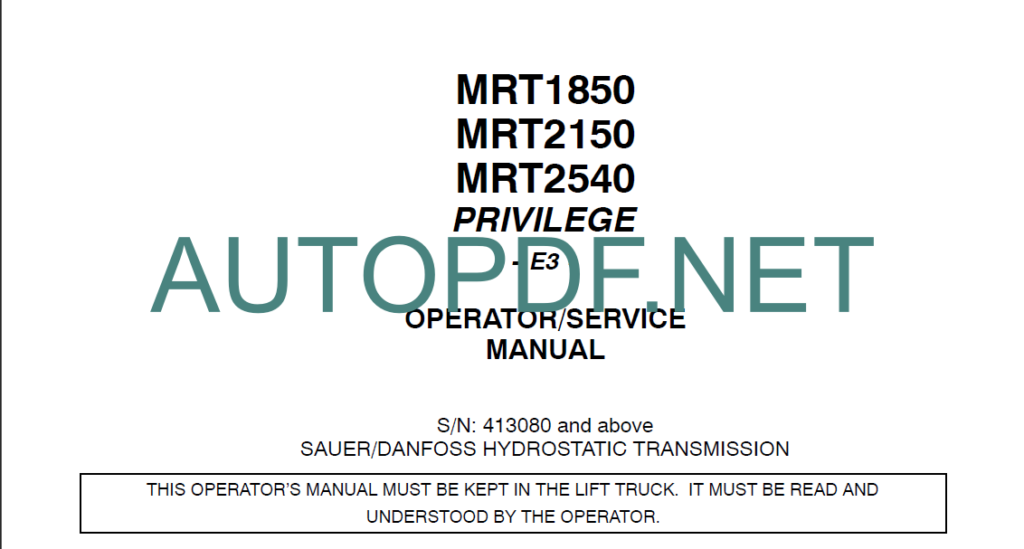 MRT 1850 OPERATOR SERVICE MANUAL