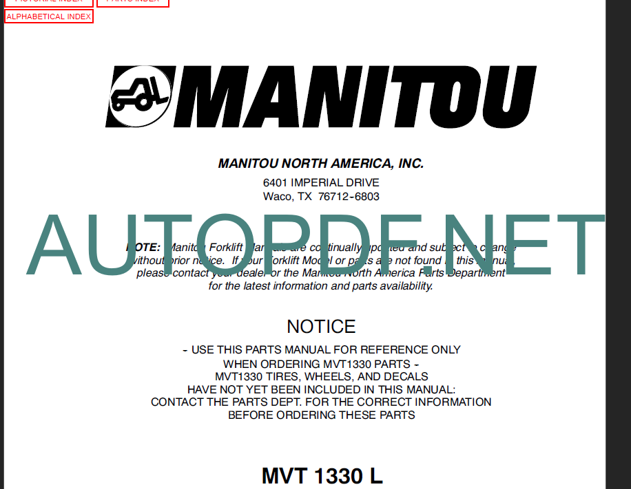 MVT 1340L PARTS MANUAL