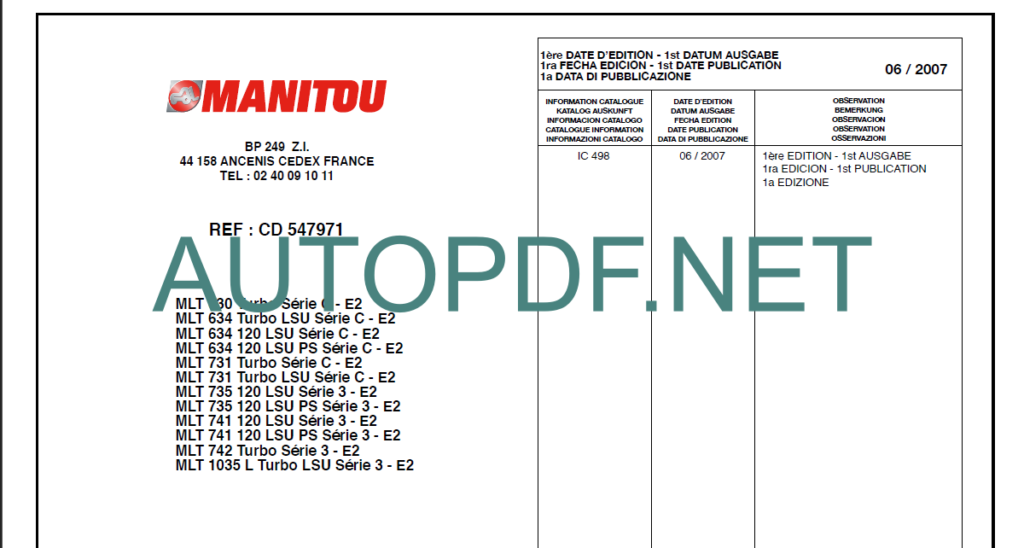 MLT 742 Turbo S3 E2 PARTS CATALOGUE