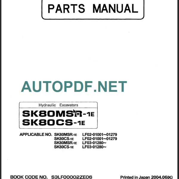 SK80MSR-1E-SK80CS-1E PARTS MANUAL