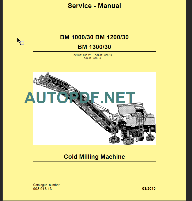 BM 1000-30 Cold Milling Machine Service Manual