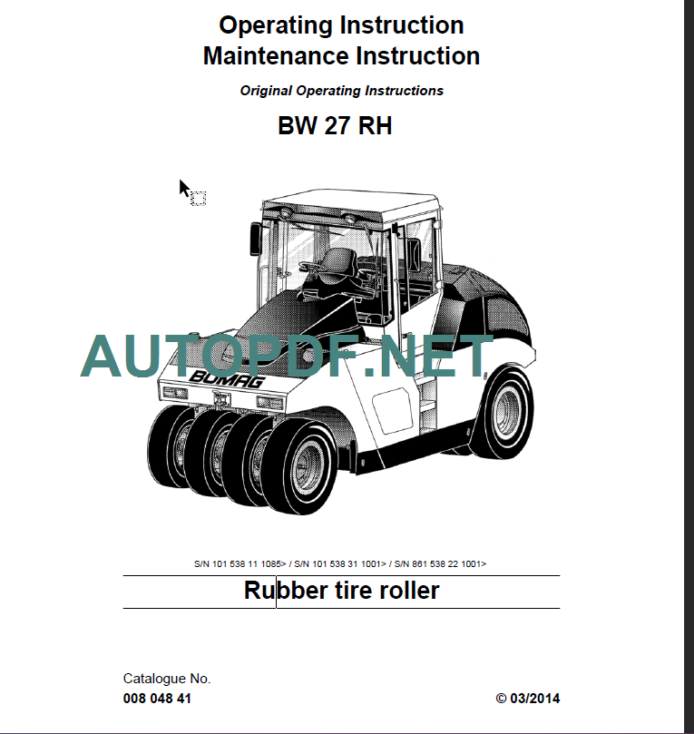 BW 27 RH Operating Maintenance Instruction