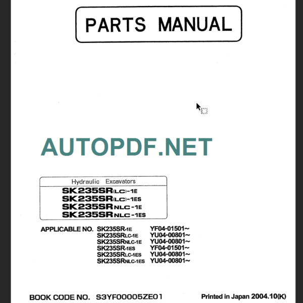 SK235SRLC-SK235SRNLC -1E PARTS MANUAL