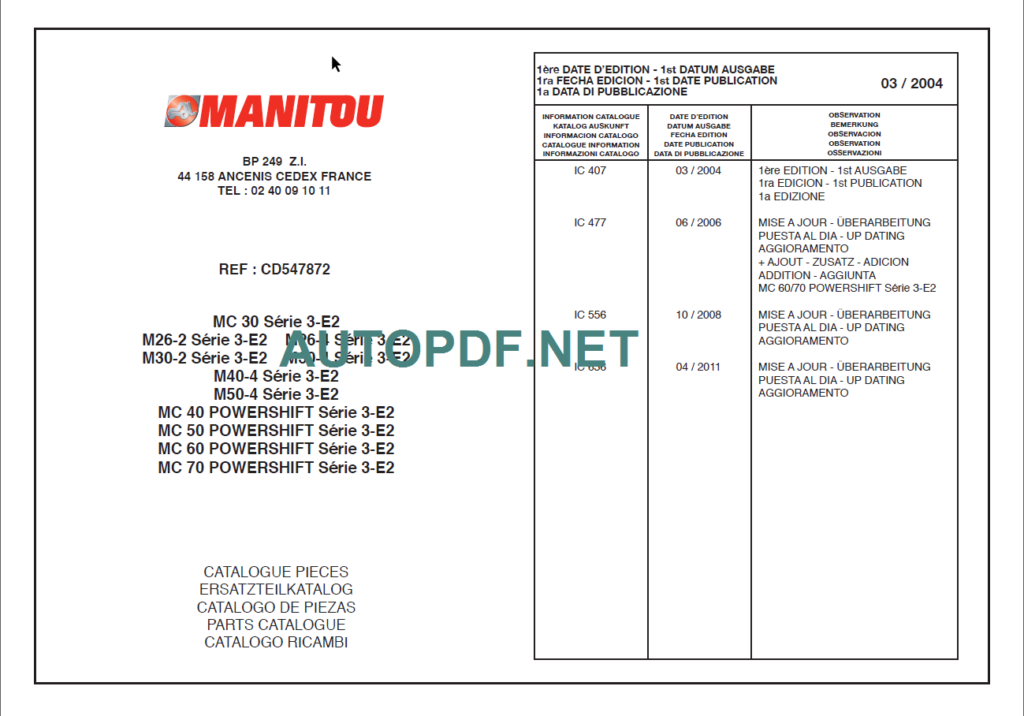 MC 70 POWERSHIFT S3-E2 PARTS CATALOGUE