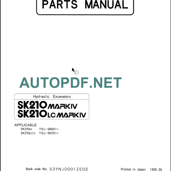 SK210-SK210LC MARK IV PARTS MANUAL