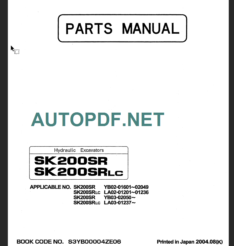 SK200SR-SK200SRLC PARTS MANUAL