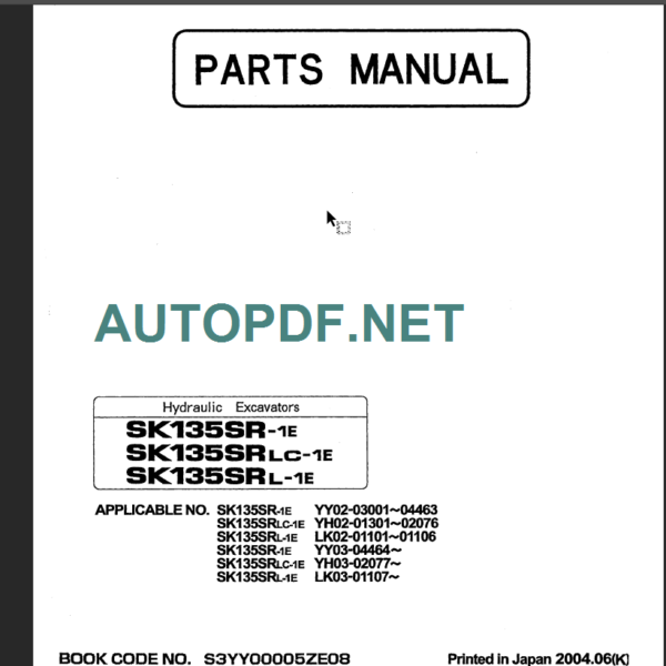 SK135SR-1E-SK135SRLC-1E-SK135SRL-1E PARTS MANUAL