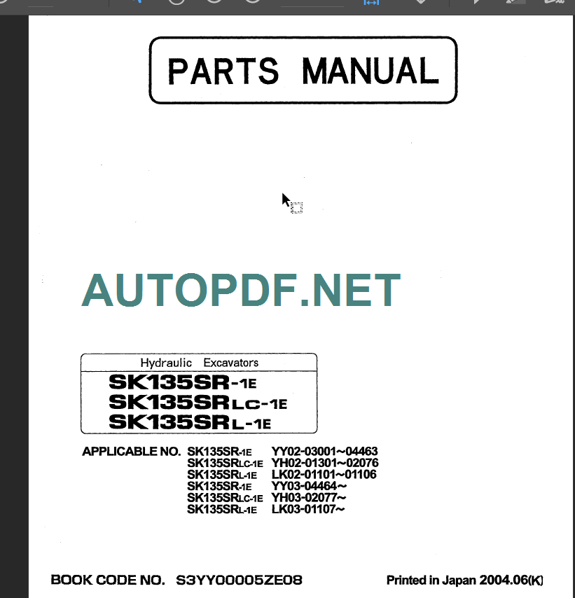 SK135SR-1E-SK135SRLC-1E-SK135SRL-1E PARTS MANUAL