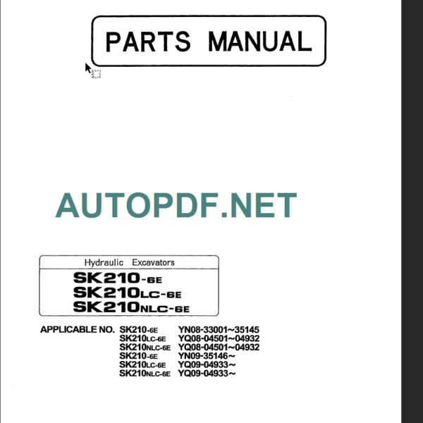 SK210-6E-SK210LC-6E-SK210NLC-6E PARTS MANUAL