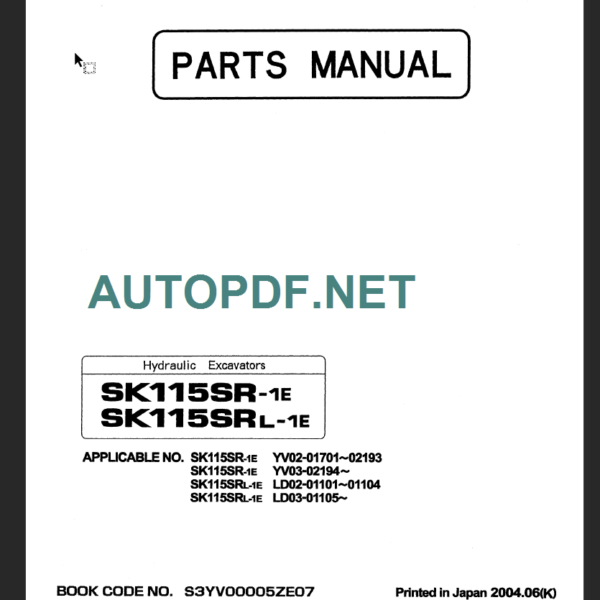 SK115SR-1E-SK115SRL-1E PARTS MANUAL