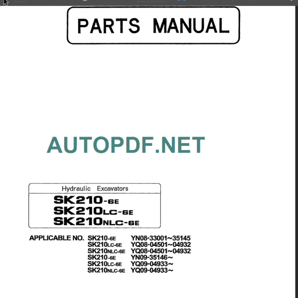 SK210-6E 210LC-6E 210NLC-6E Parts Manual