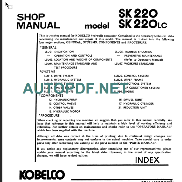 SK220 - SK220LC SHOP MANUAL