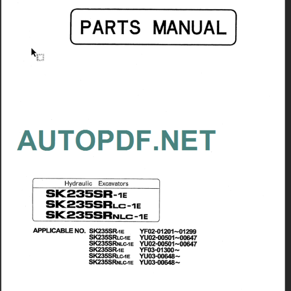 SK235SR-1E-SK235SRLC-1E-SK235SRNLC-1E PARTS MANUAL