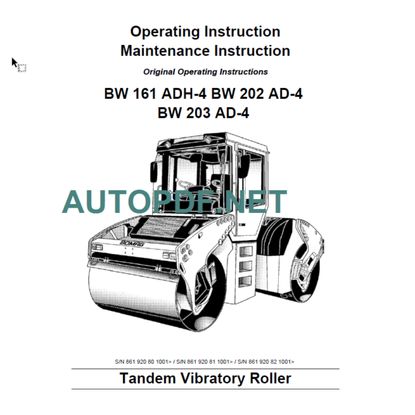 BW 161 ADH-4 BW 202 BW 203 AD-4 Operating Maintenance Instruction