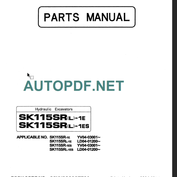 SK115SR(L)-1E-SK115SR(L)-1ES PARTS MANUAL