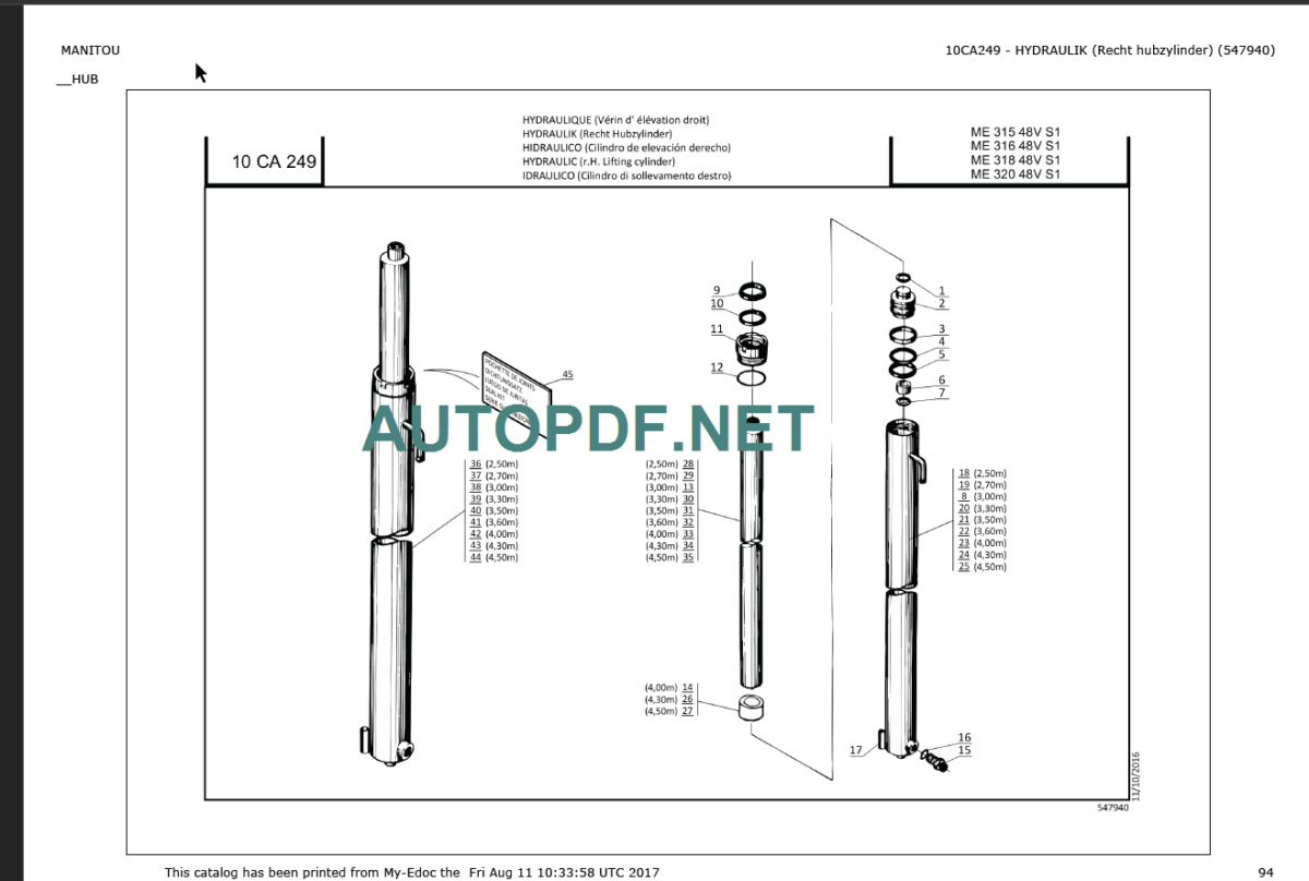 ME 315 48V S1 PARTS CATALOGUE 2017