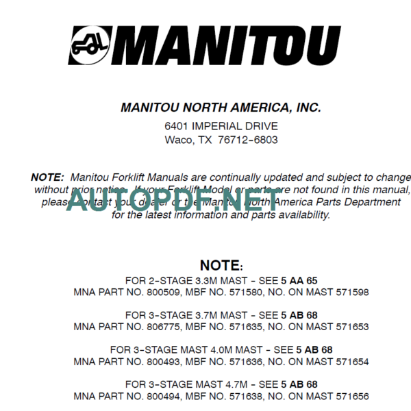 MSI30 MAST PARTS MANUAL