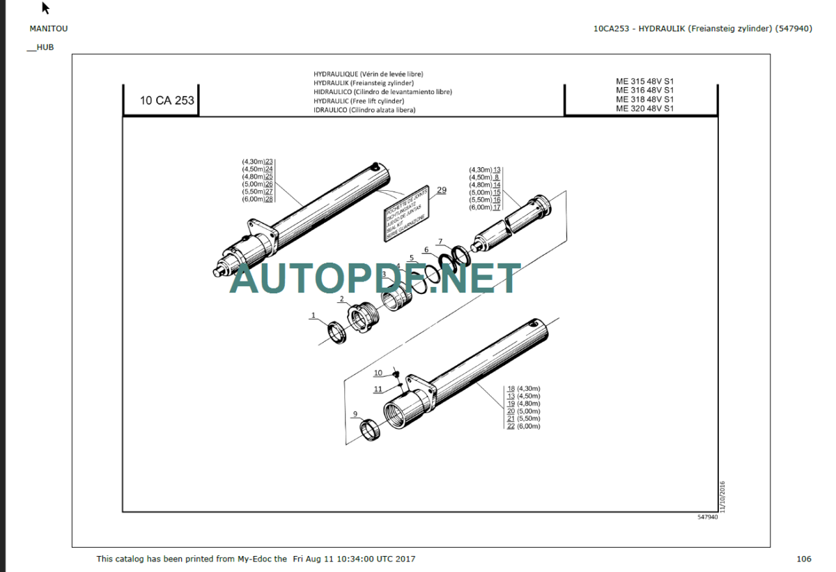 ME 315 48V S1 PARTS CATALOGUE 2017