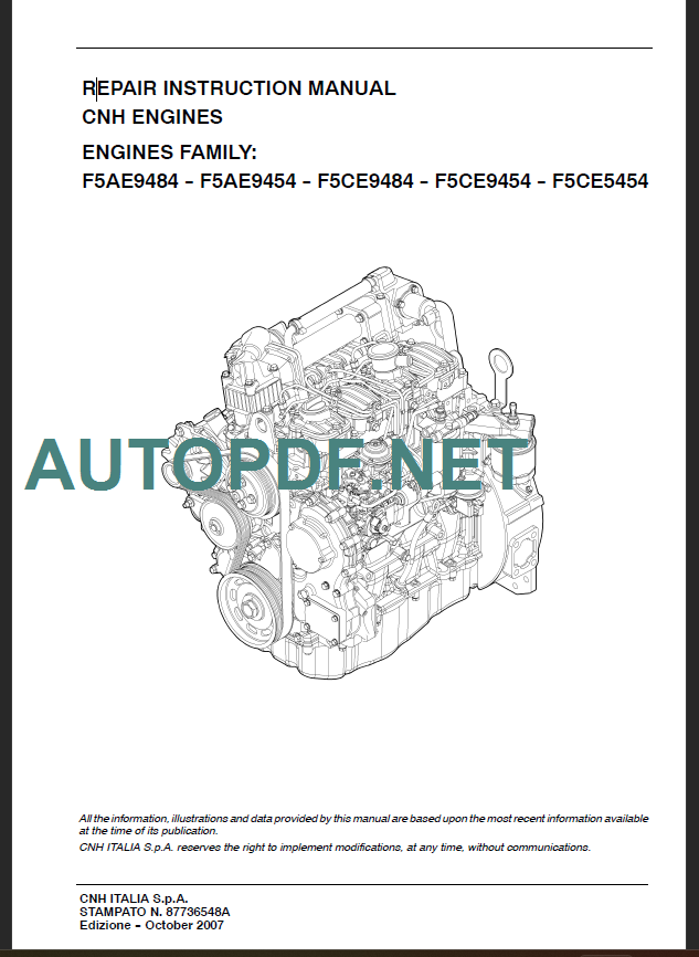 CNH F5AE9484-F5AE9454 REPAIR INSTRUCTION MANUAL