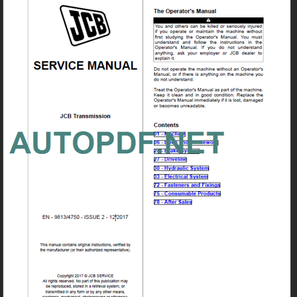 JCB Transmission SERVICE MANUAL
