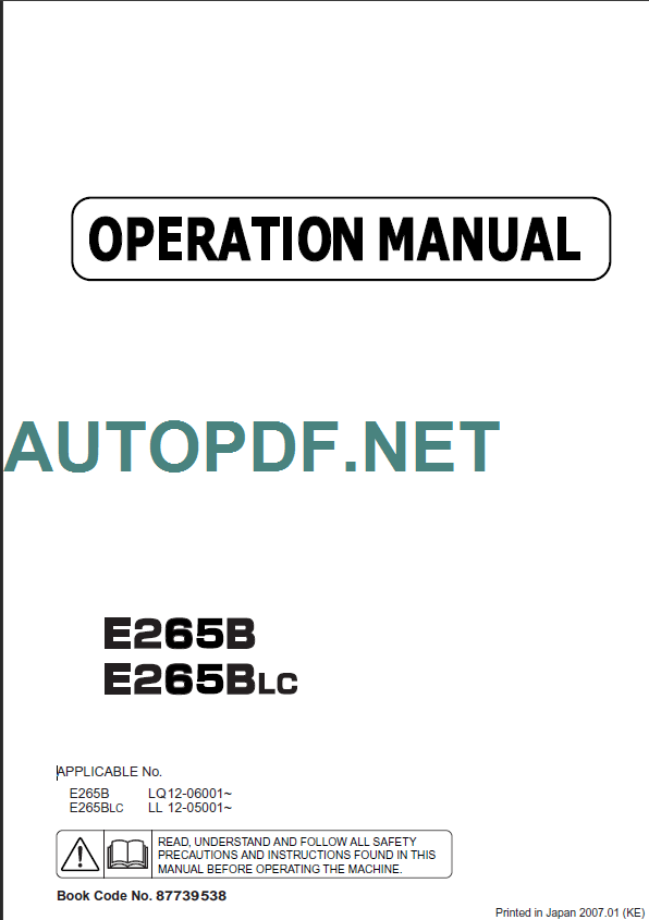 E265B-W365BLC OPERATION MANUAL