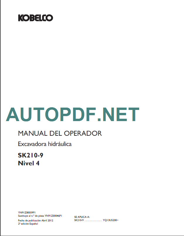 SK210-9 MANUAL DEL OPERADOR