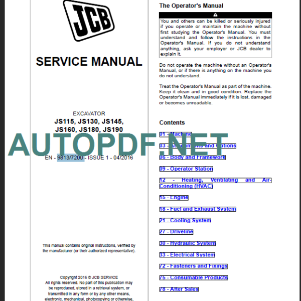 JS115-JS130-JS145-JS160-JS180-JS190 SERVICE MANUAL