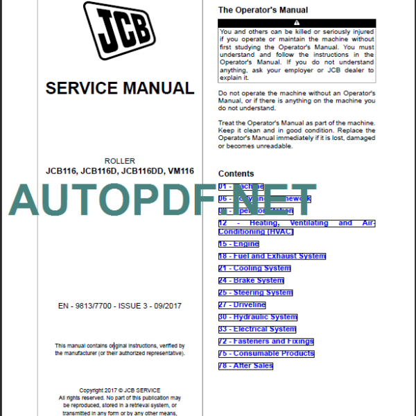 JCB116-JCB116D-JCB116DD-VM116 SERVICE MANUAL
