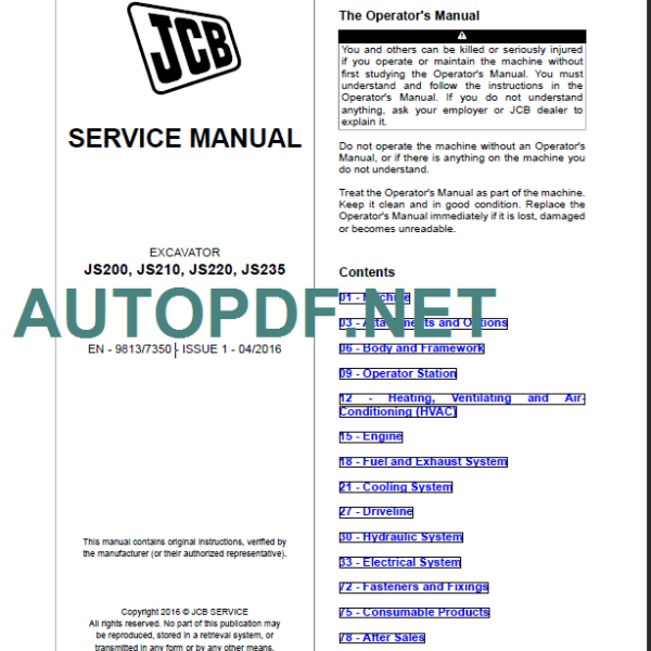 JS200-JS210-JS220-JS235 SERVICE MANUAL