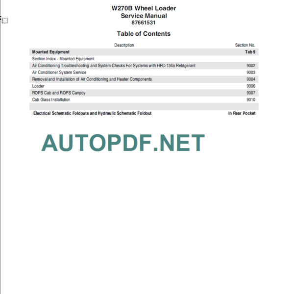 CNH W270B SERVICE MANUAL