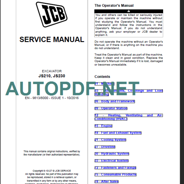 JS210-JS230 SERVICE MANUAL