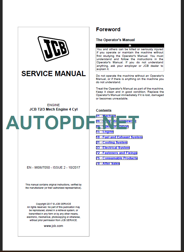 T2 3 MECH ENGINE 4CYL SERVICE MANUAL