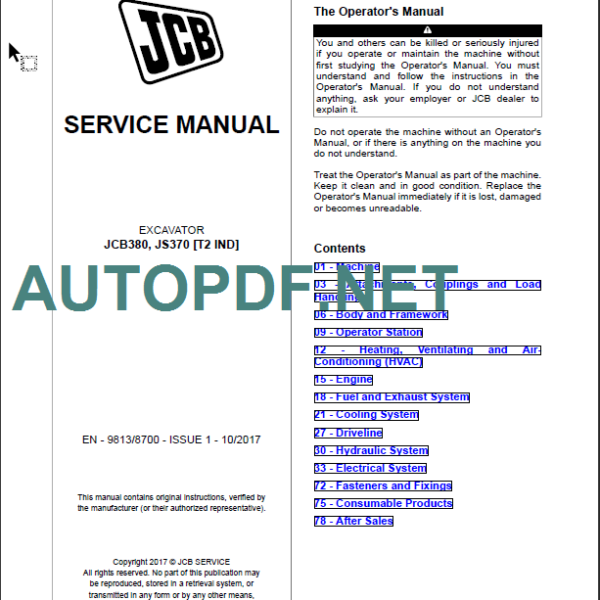 JCB380-JS370 [T2 IND] SERVICE MANUAL