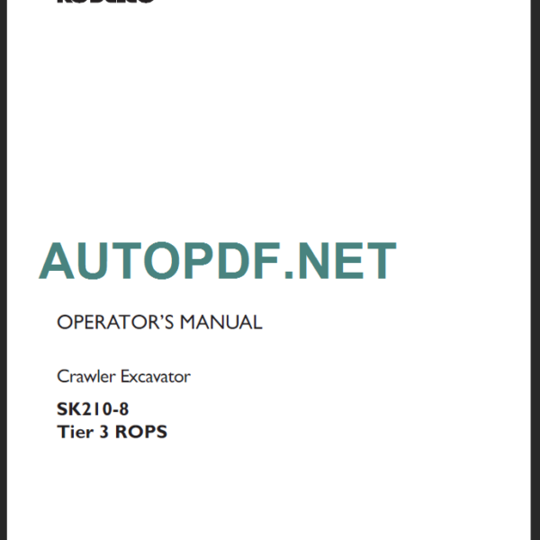 SK210-8 TIER3 OPERATORS MANUAL