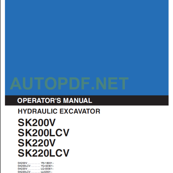 SK200V-SK200LCV-SK220V-SK220LCV OPERATOR'S MANUAL