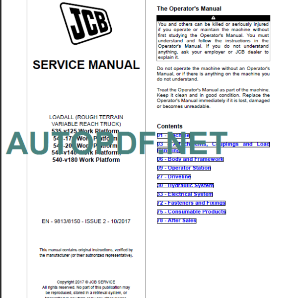 535-V125 540-170 WORK PLATFORM SERVICE MANUAL