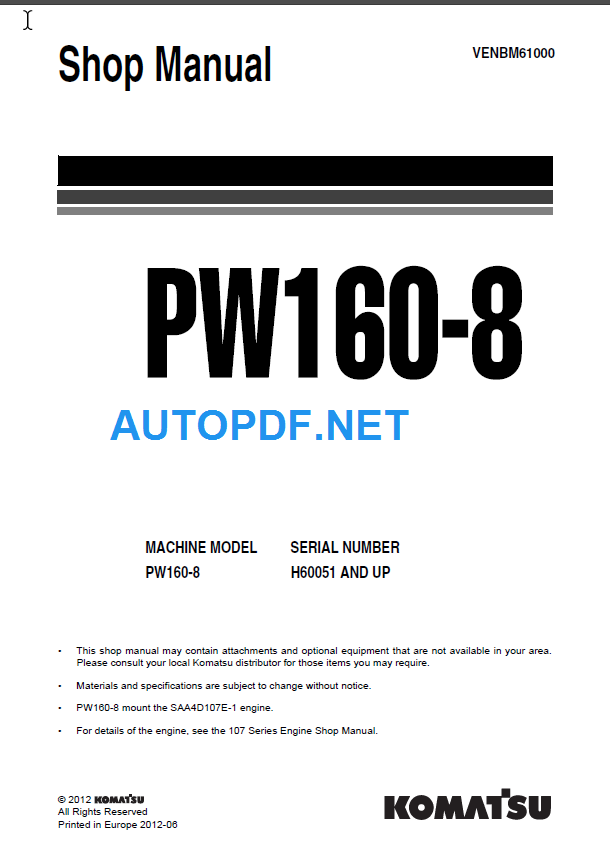 PW160-8 Shop Manual