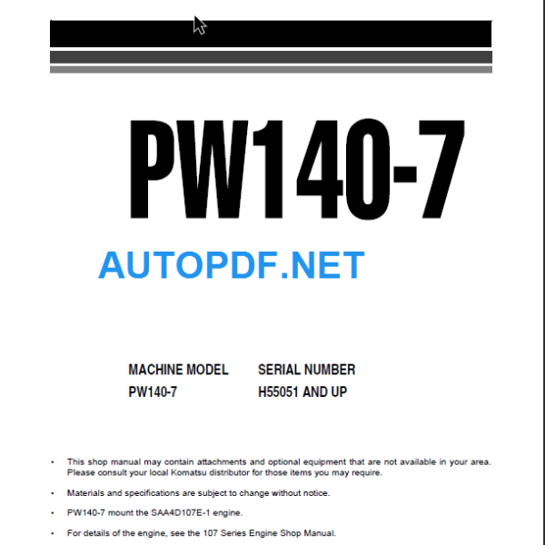 PW140-7 (H55051 and up) Shop Manual