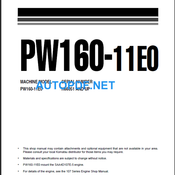 PW160-11E0 (H66051 and up) Shop Manual