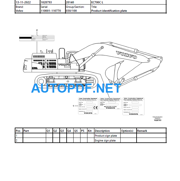 EC700CL Parts Manual