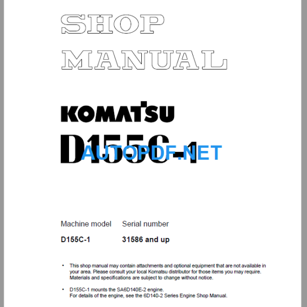 Komatsu D155C-1 Shop Manual