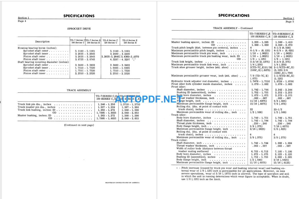 Komatsu 100125 TD-7 8 SERIES C E LOADER DOZER Shop Manual