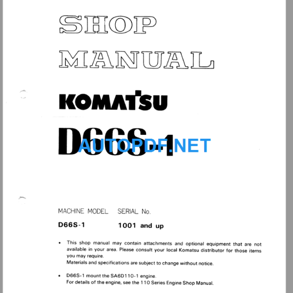Komatsu D66S-1 Shop Manual