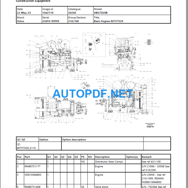 ABG7820B Tracked Paver Parts Catalog Manual