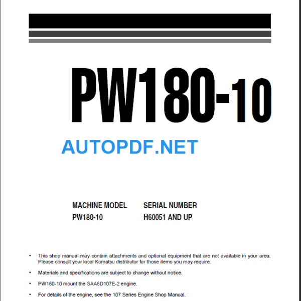 PW180-10 (H60051 and up) Shop Manual 2016