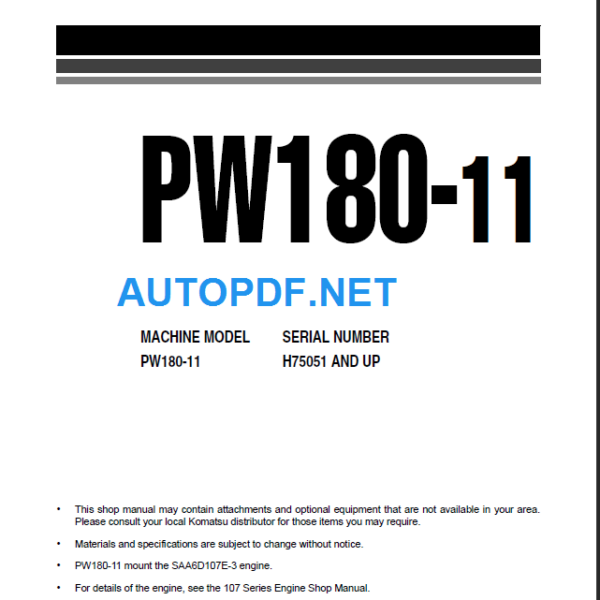 PW180-11 (H75051 and up) Shop Manual 2021