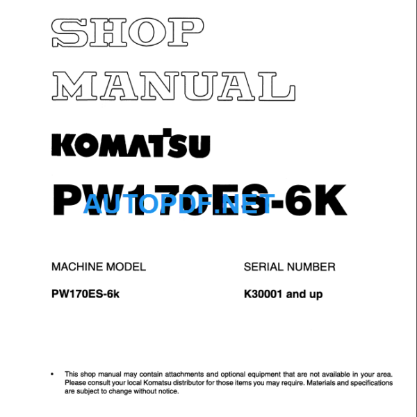 PW170ES-6K (K30001 and up) Shop Manual