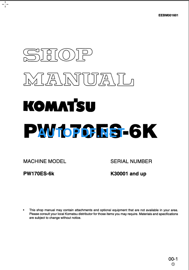 PW170ES-6K (K30001 and up) Shop Manual