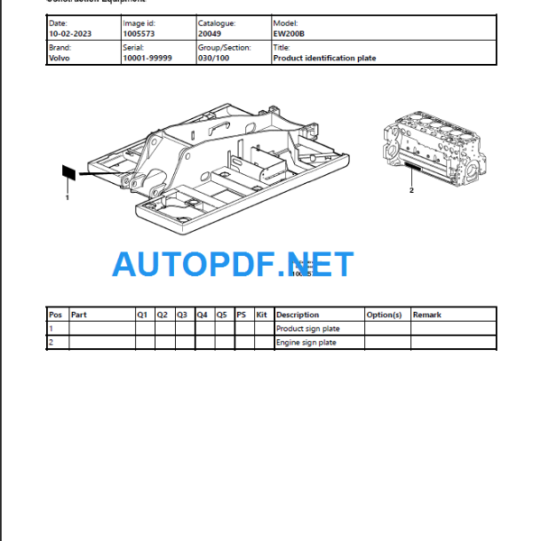 EW200B Parts Catalog Manual