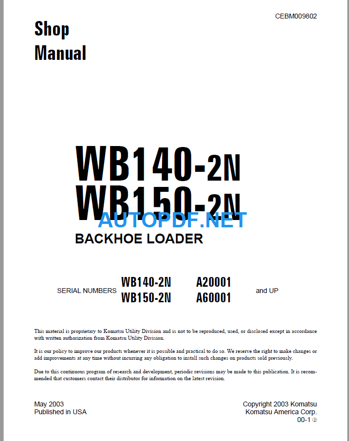WB140-2N, WB150-2N Shop Manual